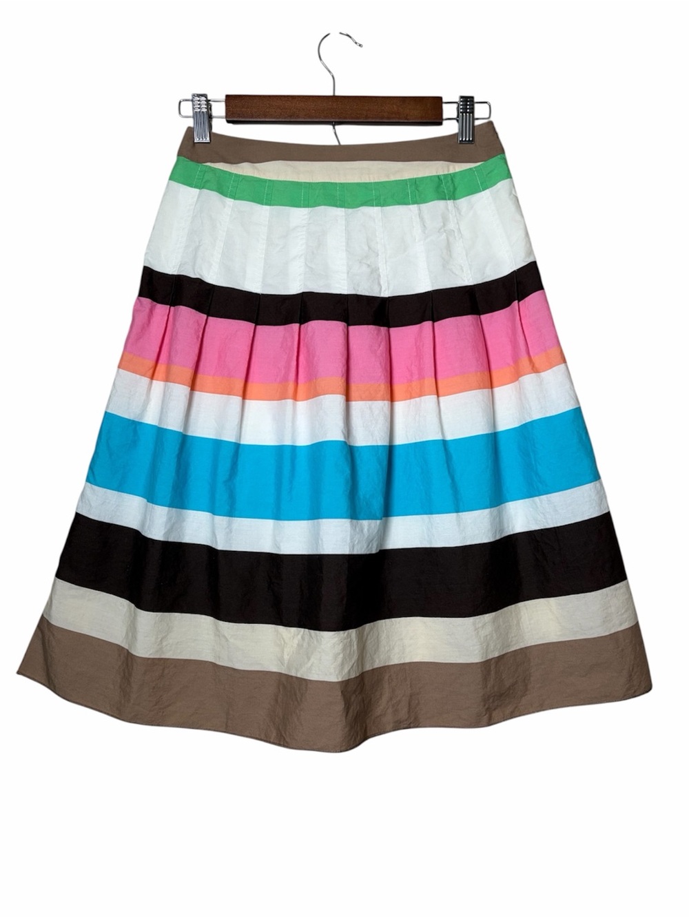 Vintage Talbots Petites Colorful Striped Pleated A-Line Skirt Euro Summer Size 0